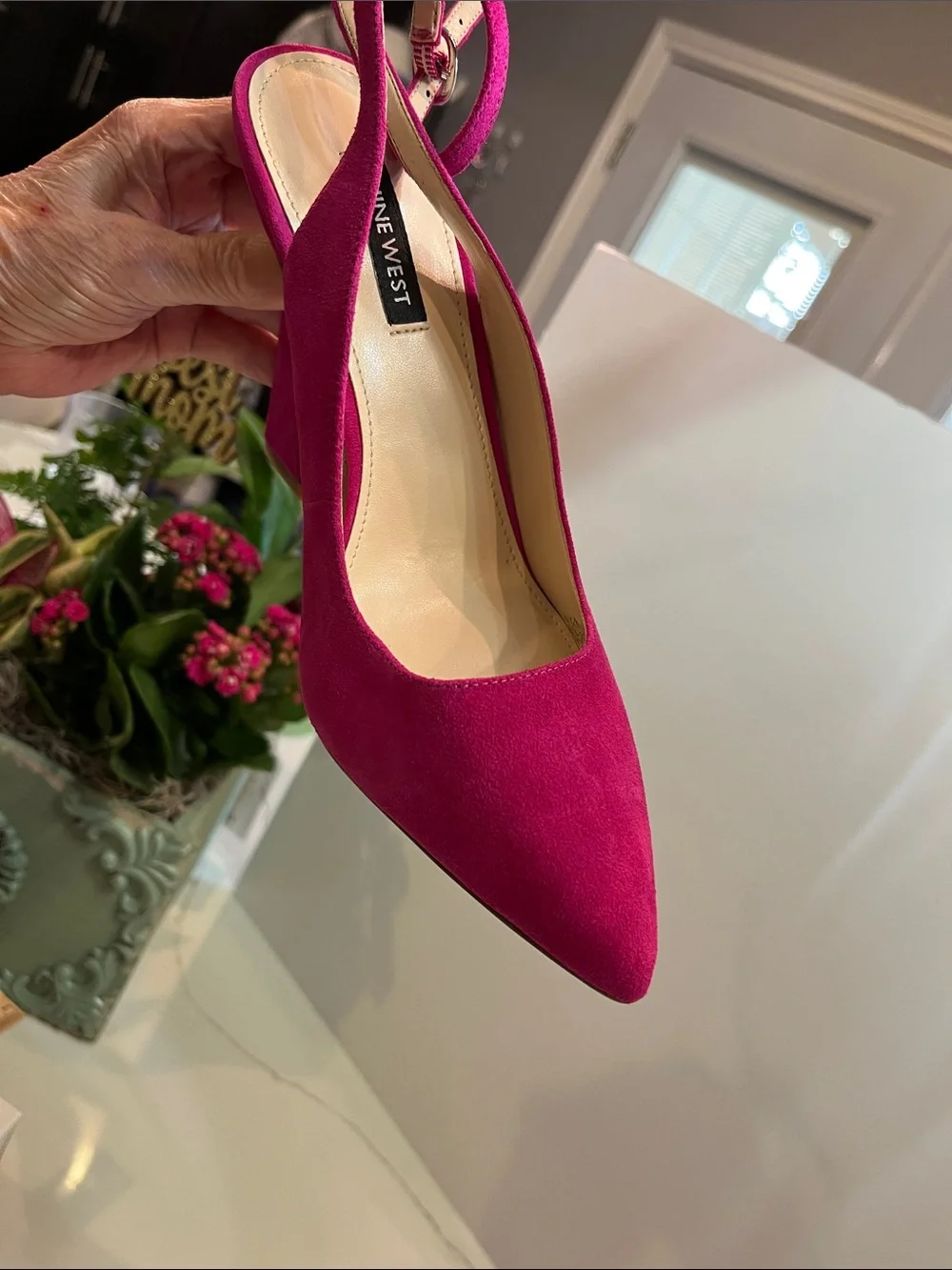 Nine West Dark Pink Suede Ankle Strap Pointed-Toe Slingback Heels New 7 M - Picture 9 of 14
